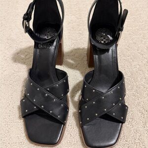 Vince Camuto Black Studded Block Heel Sandals